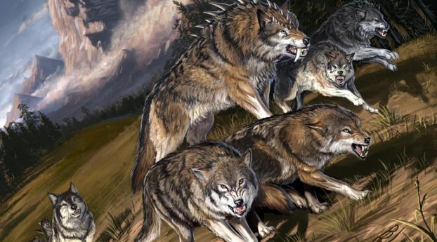 wolves, flight, leader Wallpaper 2560x1024 Resolution
