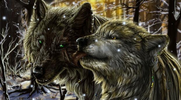wolves, pair, tenderness Wallpaper 750x1334 Resolution