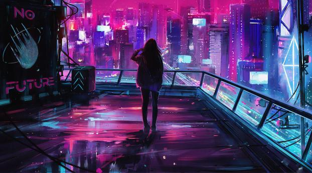 Woman in Cyberpunk City Wallpaper 1080x2160 Resolution