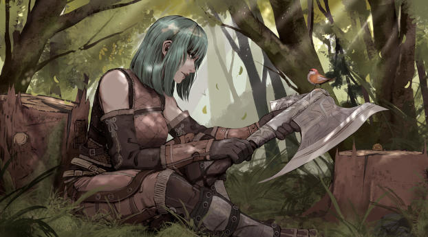 Woman Warrior with Axe Wallpaper 1200x400 Resolution