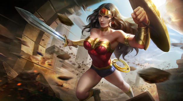 Wonder Woman with Sword and Shield Wallpaper 1440x2880 Resolution