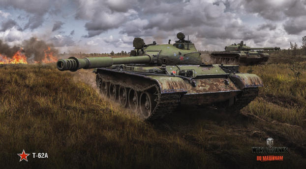 world of tanks, t-62a, field Wallpaper 1366x768 Resolution