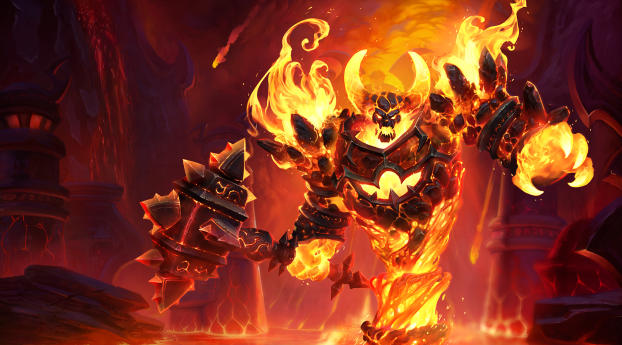 World of Warcraft Ragnaros Fire Art Wallpaper 320x480 Resolution