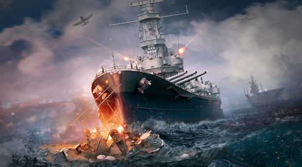 World Of Warship Ship Explosion Wallpaper 1024x576 Resolution