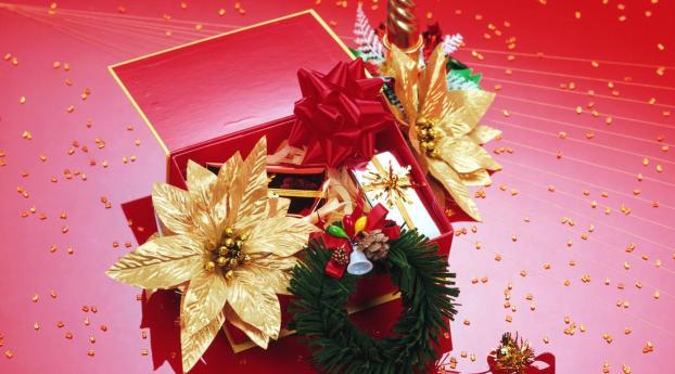 wreath, pine needles, box Wallpaper 828x1792 Resolution