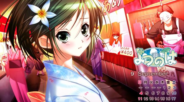 yotsunoha, girl, kimono Wallpaper 1366x768 Resolution