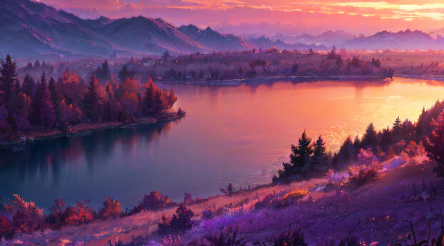 Yshkanosh Purple River Landscape Wallpaper 1024x768 Resolution