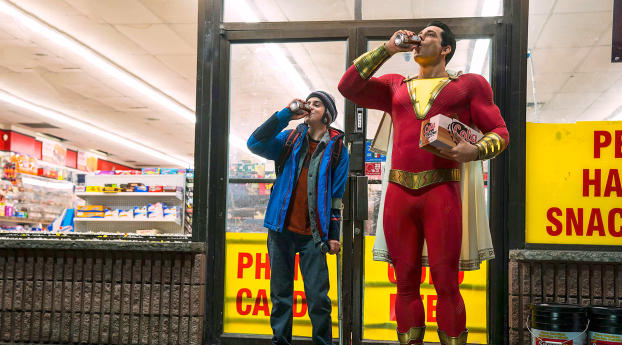 Zachary Levi And Asher Angel In Shazam Movie Wallpaper 840x1336 Resolution
